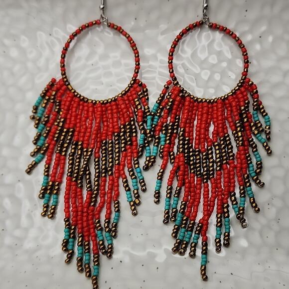 Free People Red and Turquoise Beaded Earrings - Picture 6 of 9